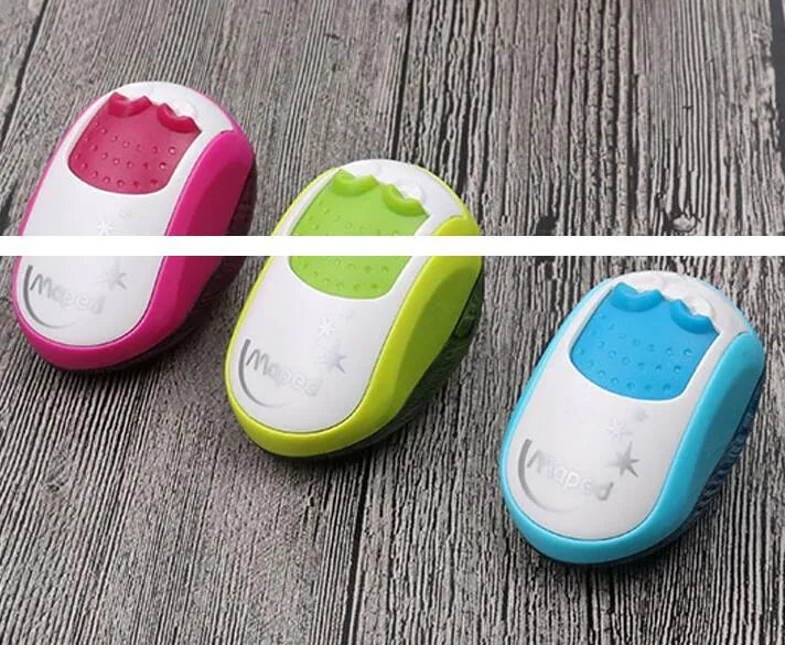 Single hole pencil sharpener with solid closed design for normal and thick pencils in random colour selection