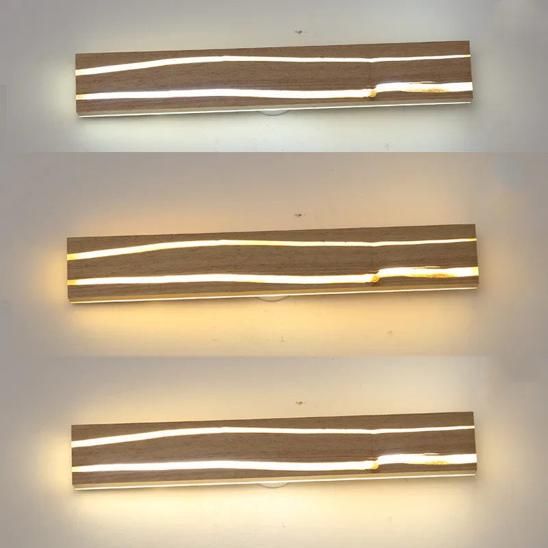 Solid wood LED wall light in log colour, rubber wood and acrylic, 30cm 7W or 50cm 11W, AC220V, for bedroom
