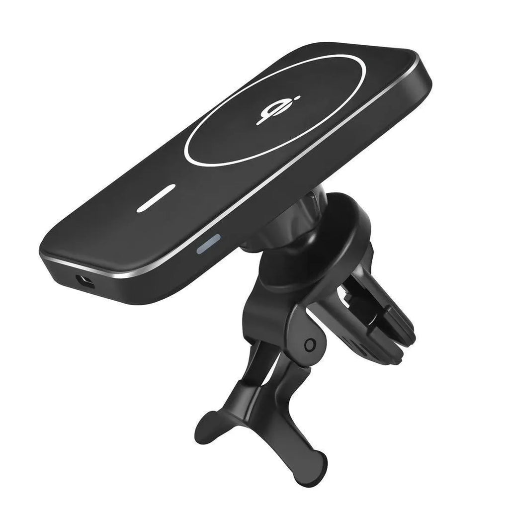 M6 magnetic wireless car charger mounted on vehicle air vent with phone attached