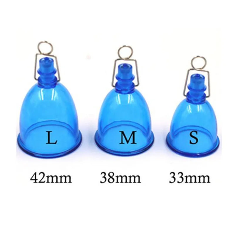 Blue silicone masturbator for physical stretch exercises in three size options: small, medium, large