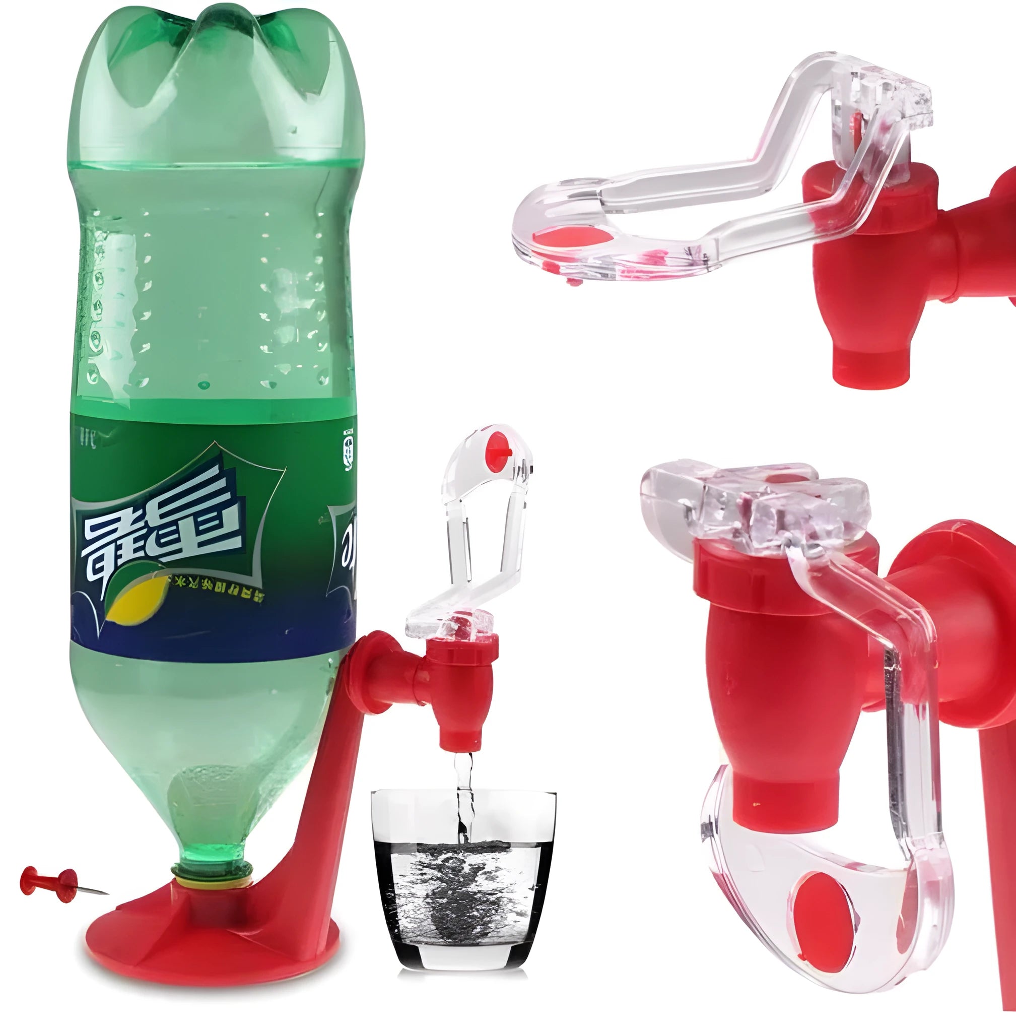 Red Magic Tap soda dispenser attached to 2-litre bottle for home drink serving