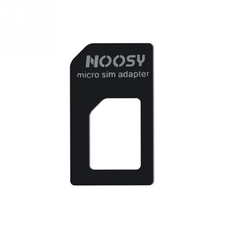 Three-piece SIM card adapter kit in black and white PC plastic for Standard, Micro, and Nano-SIM conversion.