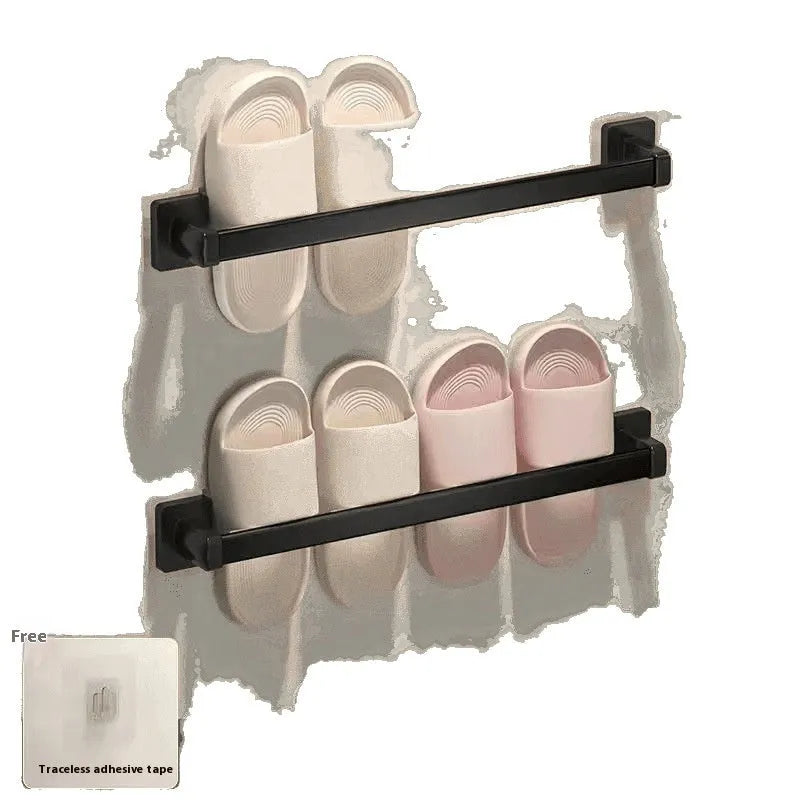 Nordic style carbon steel wall-mounted slipper rack with a seat in a white finish