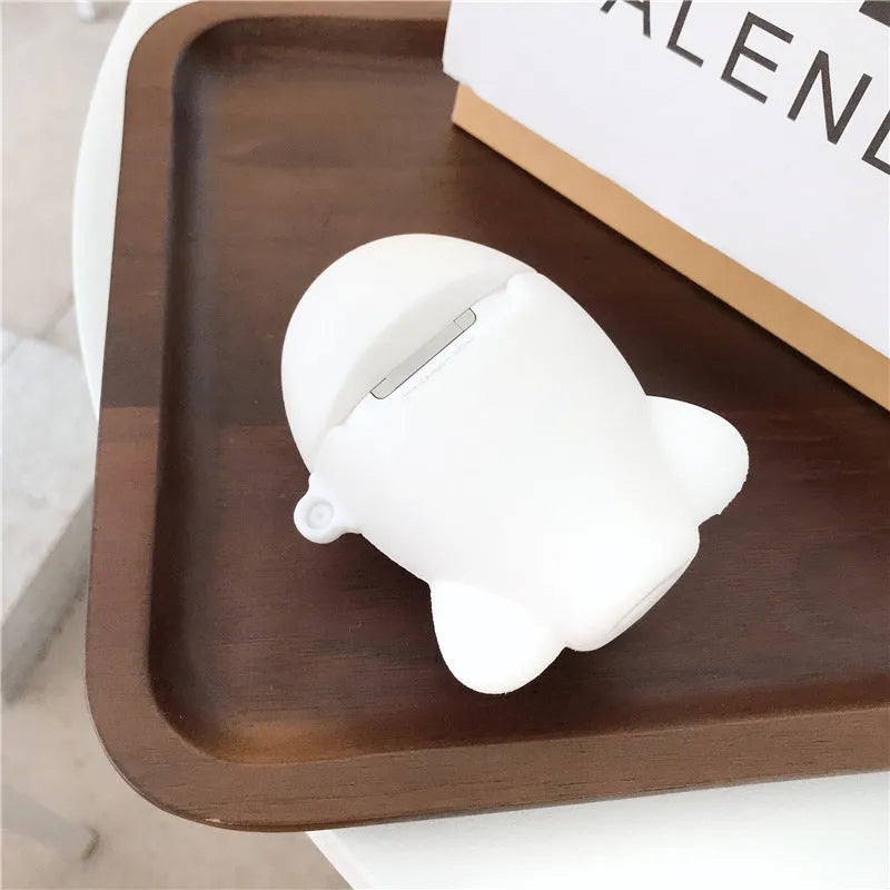 Cartoon airplane headset design silicone protective case for Apple AirPods with a carrying hook.
