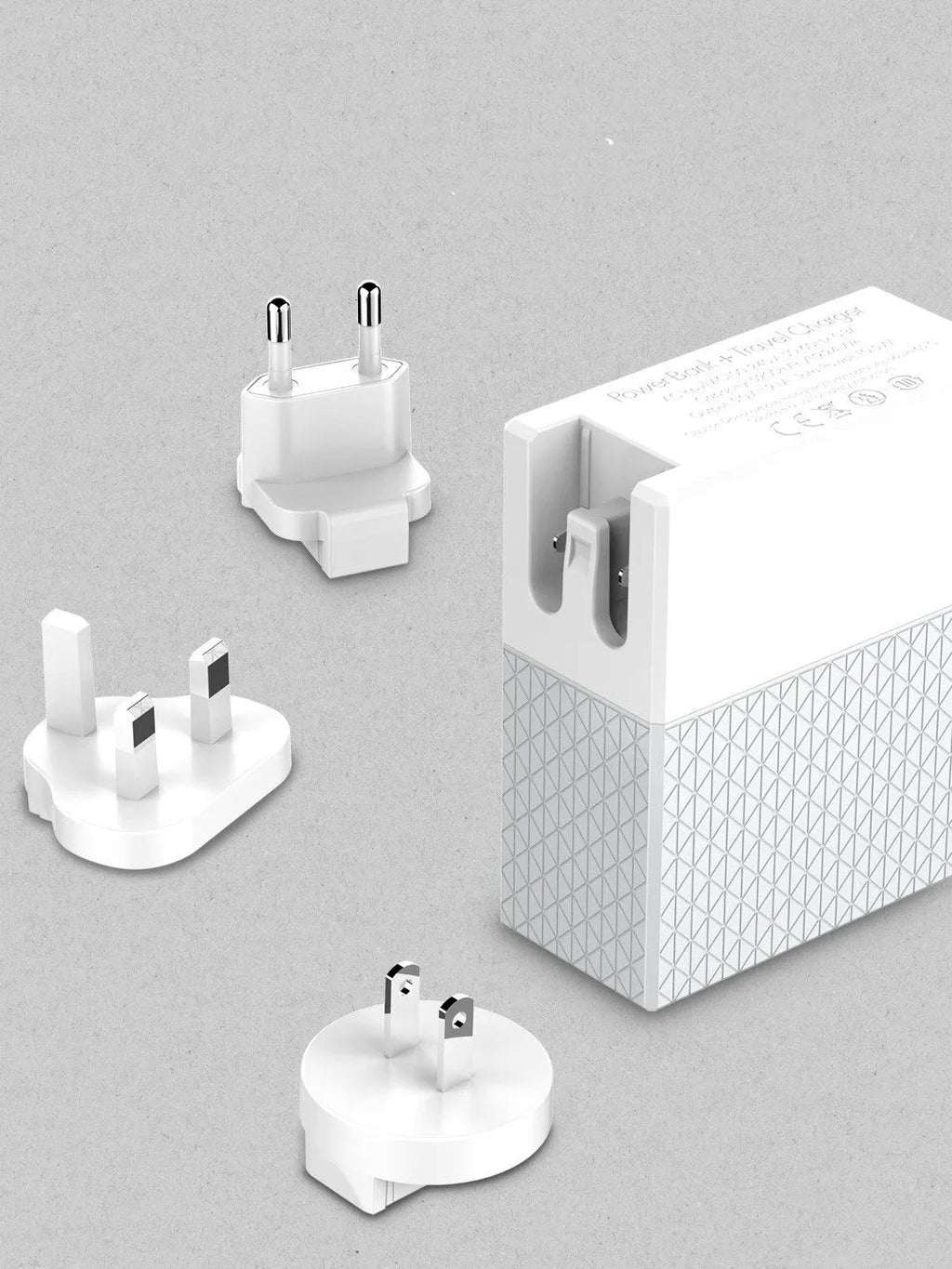 White two-in-one power bank charger with 5200mAh capacity and multiple plug standards