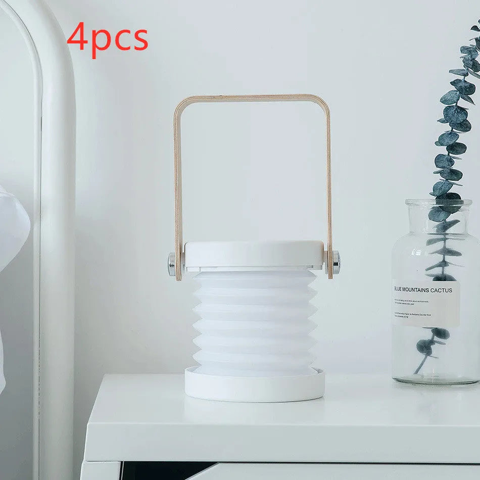 White foldable LED night light in table lamp mode with touch dimmer and USB port