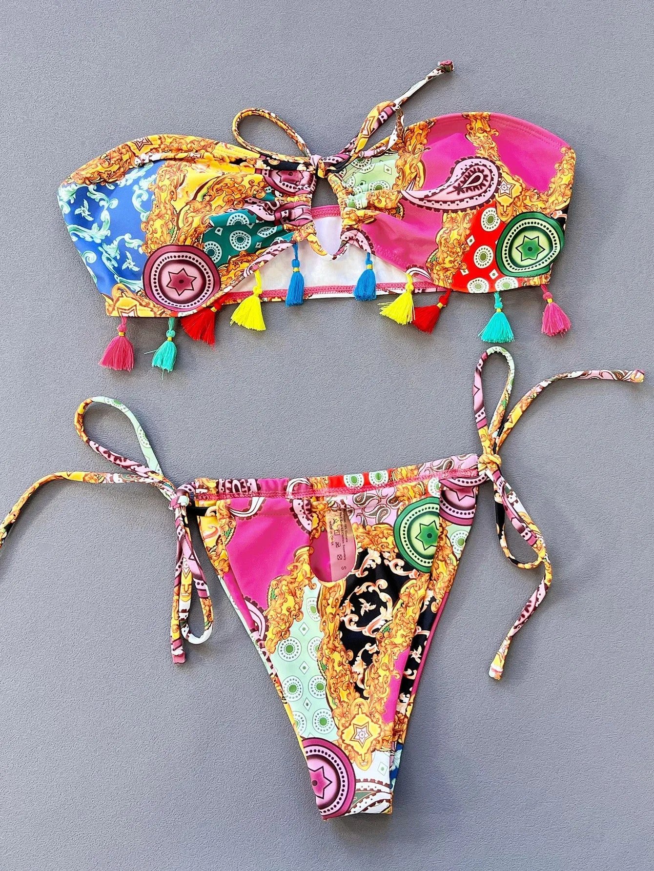 Women's separated swimwear tube top bikini set in printing colour with briefs, for swimming and wading sports
