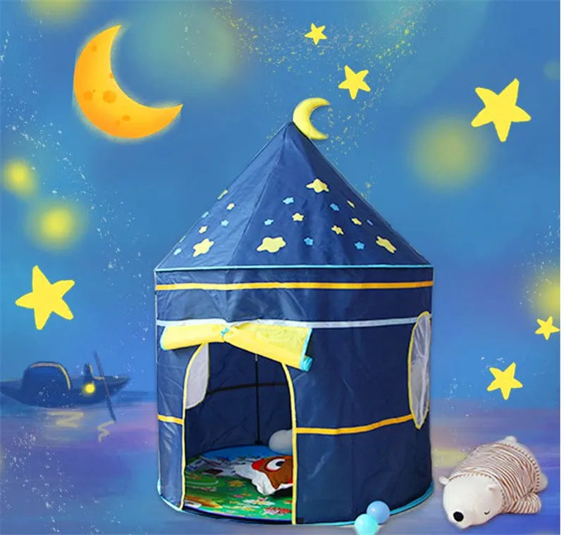 Children's toy tent in blue or pink, polyester cloth with fibre rod bracket, 105cm diameter, 135cm height