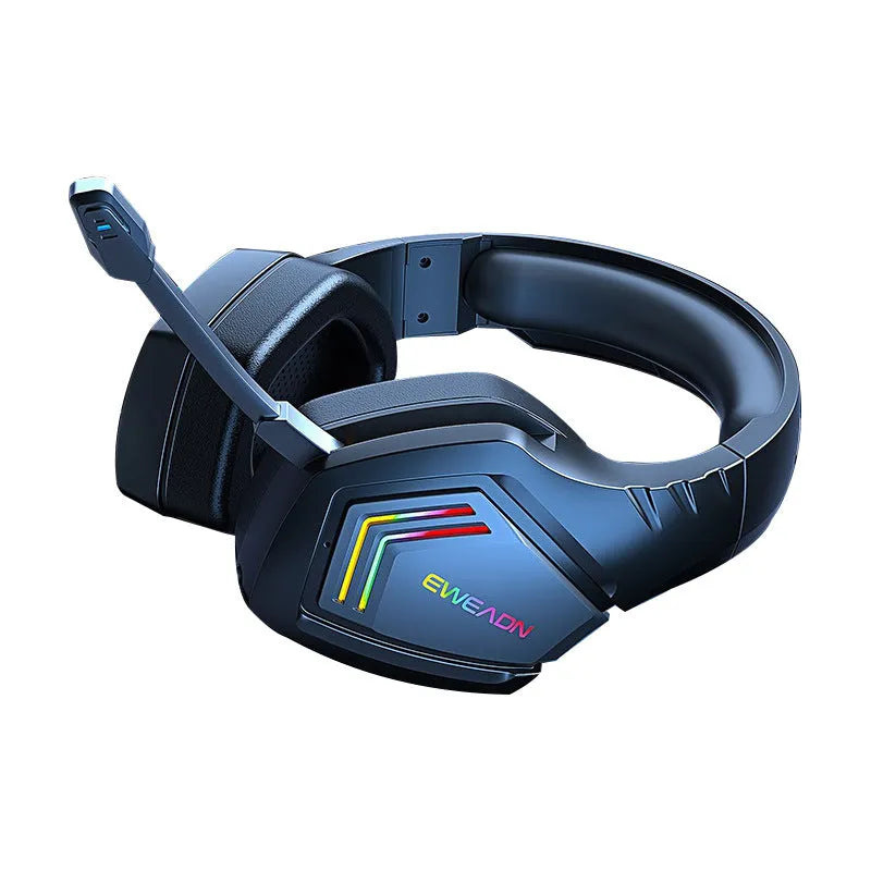 Black RGB version wireless Bluetooth headset with noise reduction, shown in headworn position.