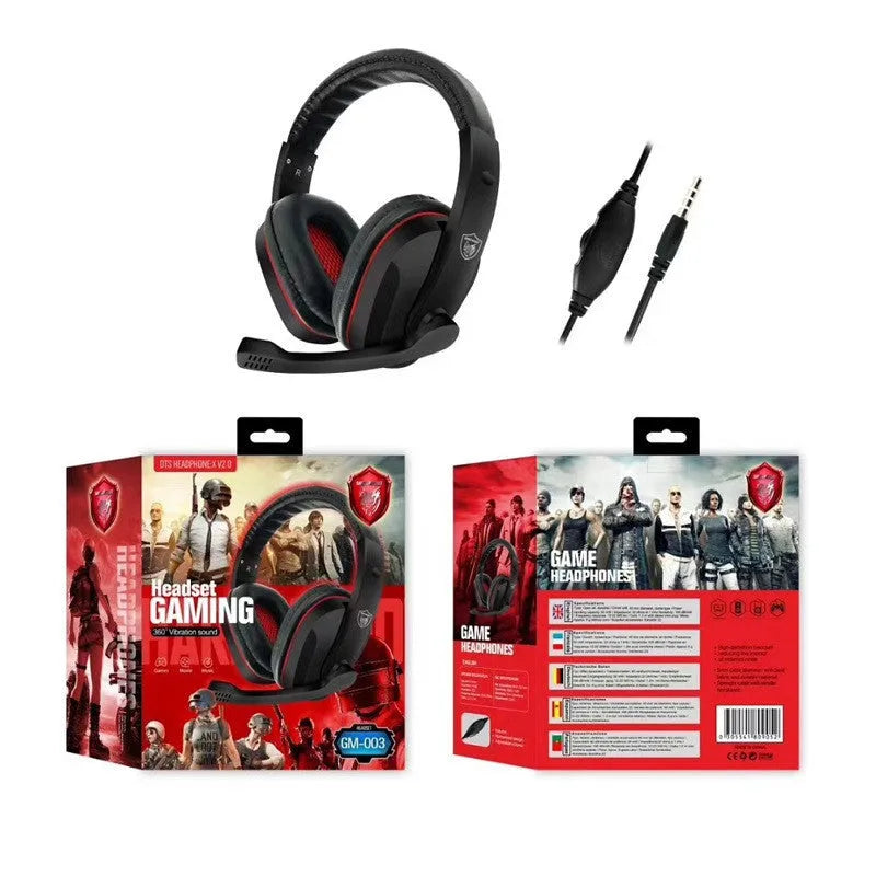 Black wired gaming headset with 40mm drivers, 1.2m cable, and 6.3mm straight plug for computer audio