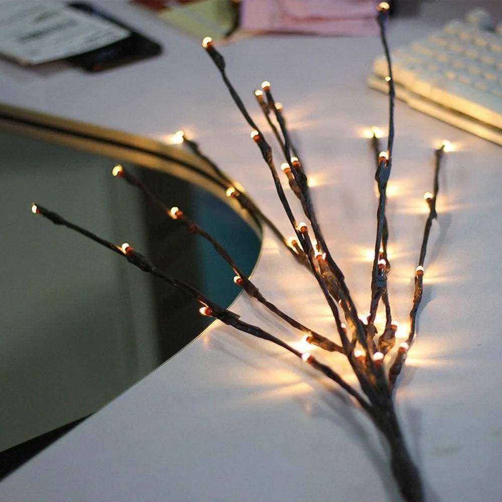 20 LED twig branch light string, 75cm, five branches, battery operated 3V decoration for parties and weddings