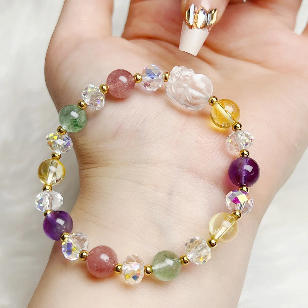 Handcrafted multicolour crystal bracelet featuring a detailed nine-tailed fox charm.