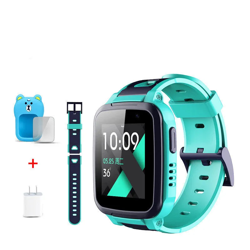 SE5 children's phone watch with stainless steel wristband showing blue colour option