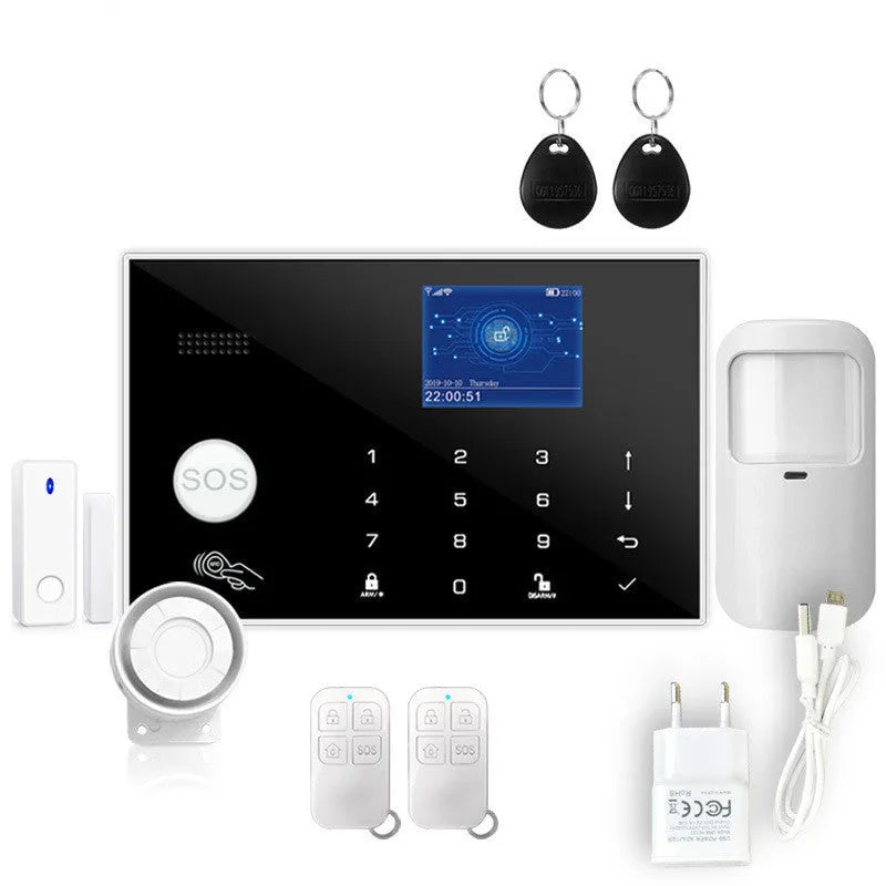 Intelligent WiFi GSM touch button household burglar alarm with wireless sensors and mobile connectivity
