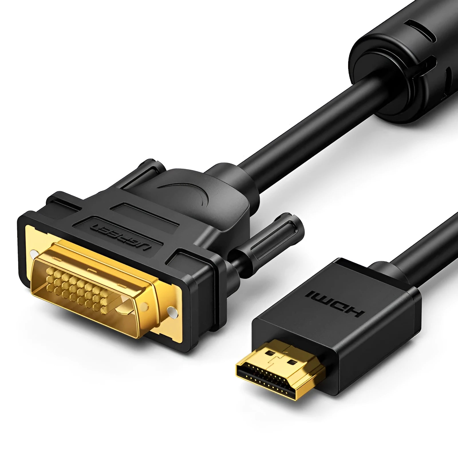 Silver HDMI cable with black connectors in lengths of 1m, 1.5m, 2m, and 3m for laptop to monitor connection.