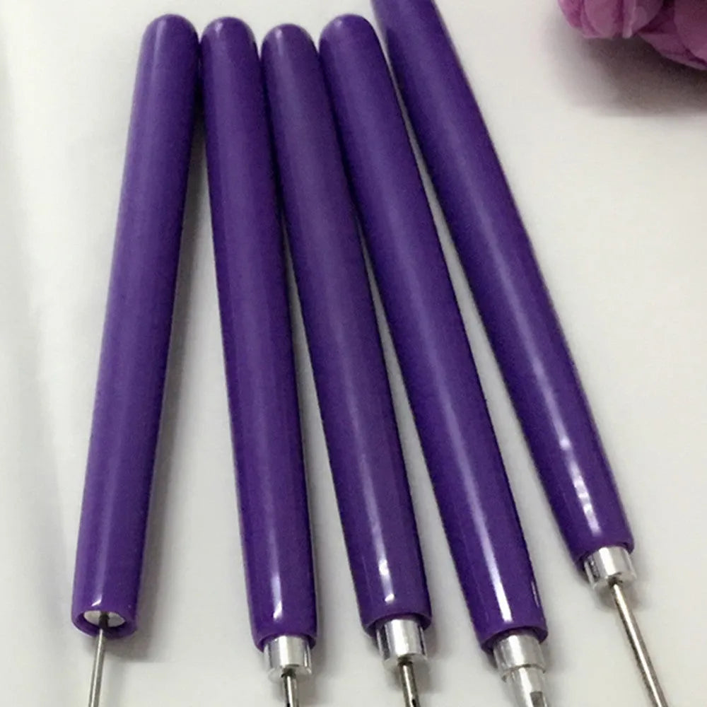 Purple five-piece quilling paper pen set with 0.3mm and 1.3mm slotted pens and a 1.1mm needle stylus.