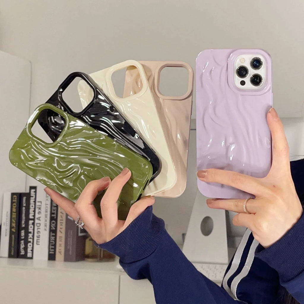 INS style water ripple silicone phone case for iPhone with oil filling process in milky white colour