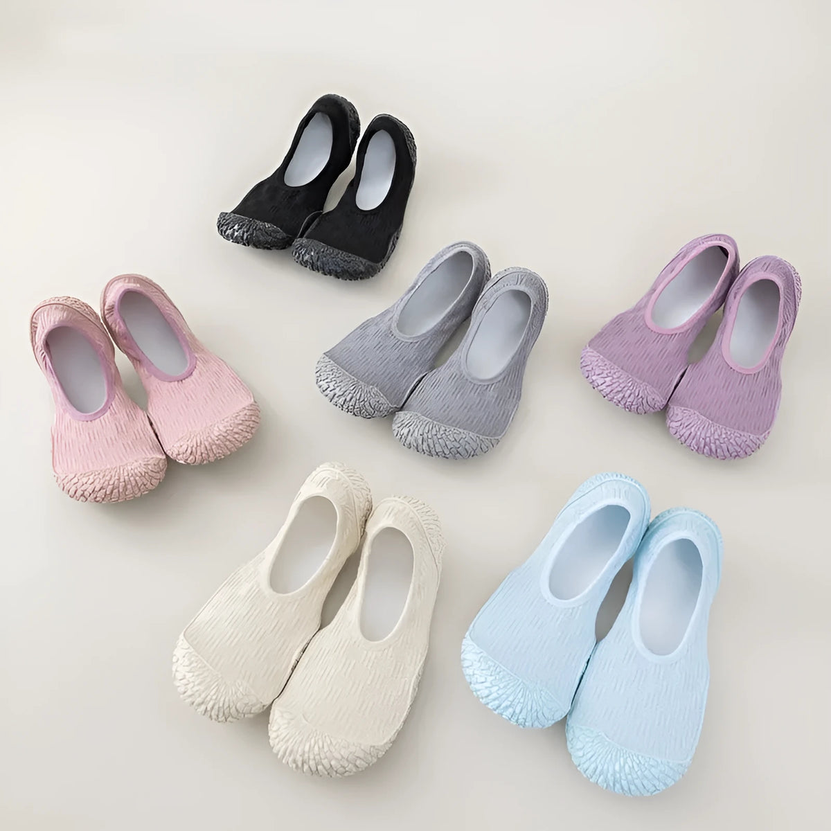 Women's indoor fitness shoe with mesh upper and soft rubber sole in various colours