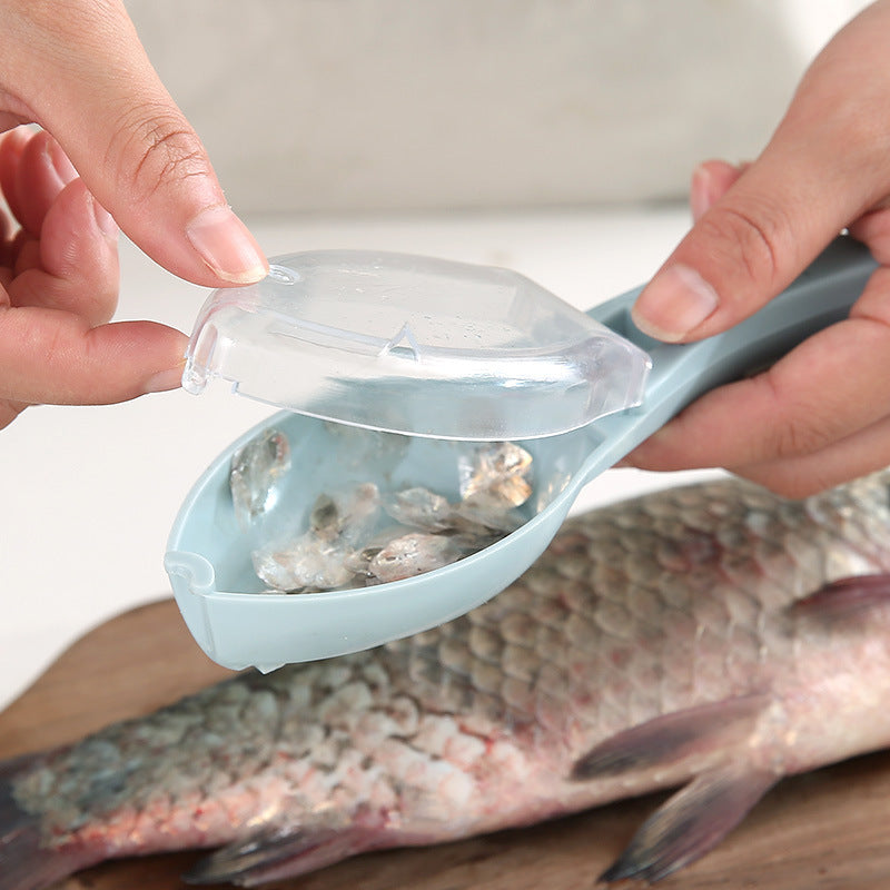 Homeenjoy uk Premium Fish Scale Scraper - Effortless Cleaning for Anglers in the UK-Fast Fish Scale Scraper - Cute Fish-Shaped Cleaning Tool & Skin Remover Brush with Clear Lid (Kitchen Supplies)
