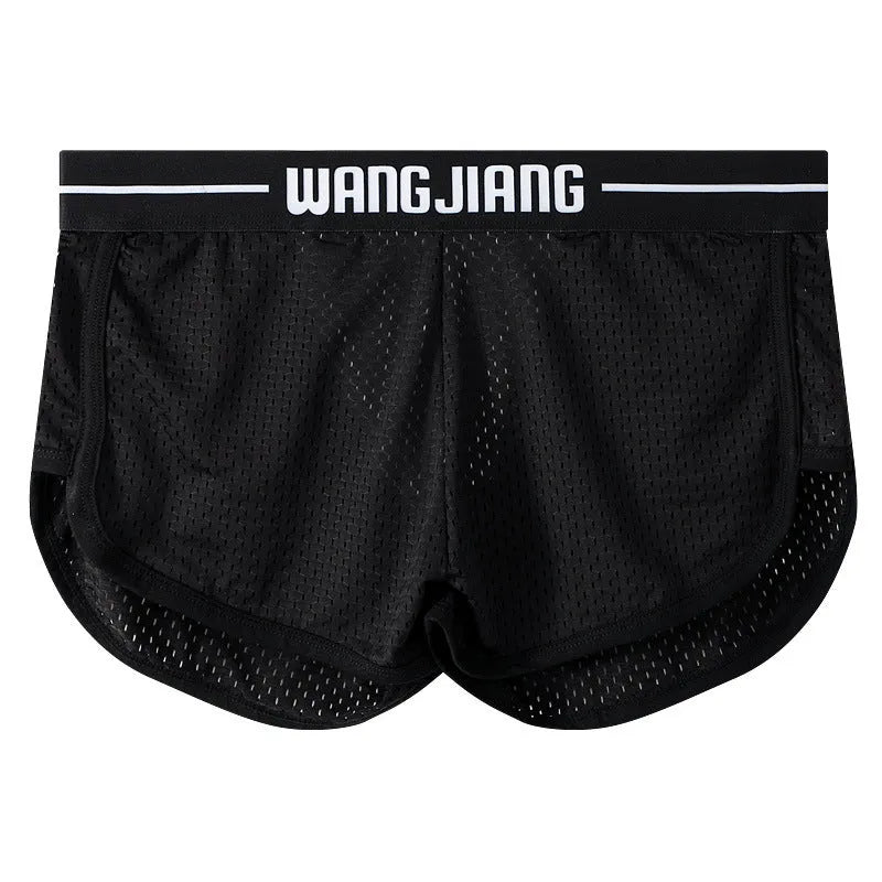Men's loose fit boxers in Ice Silk fabric shown in black, white, dark grey, blue, pink, or light green.
