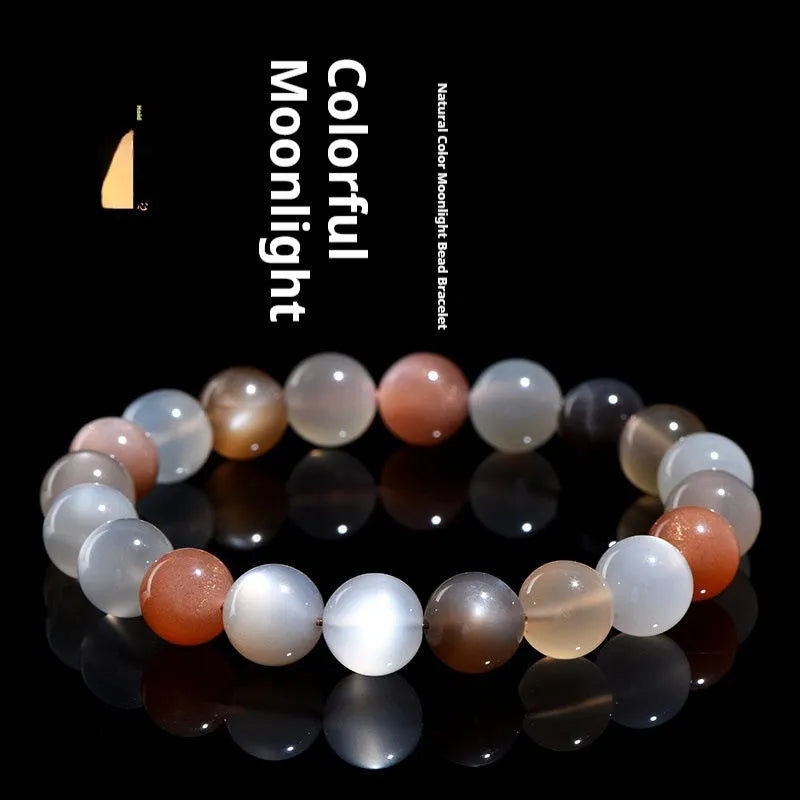 Natural moonstone bracelet with 8mm single circle beads, colourful moon light appearance, unisex design