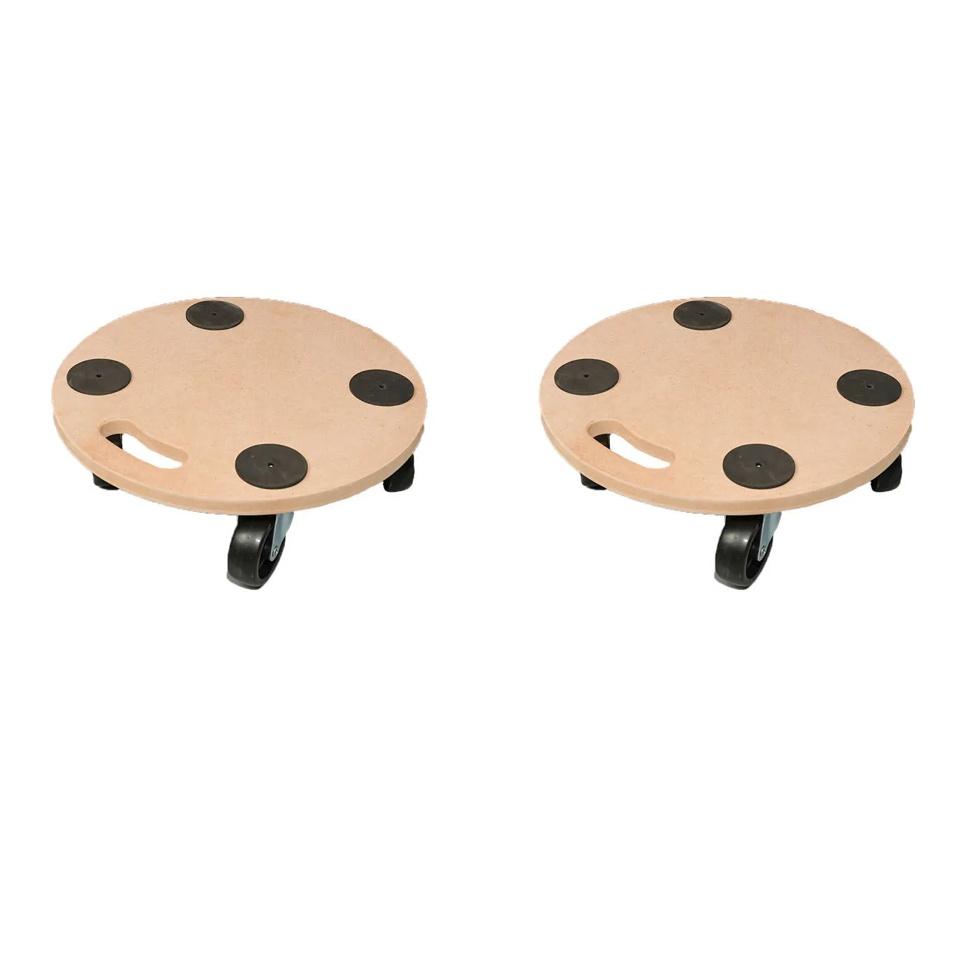 Two wooden platform mover trolleys with natural wood finish