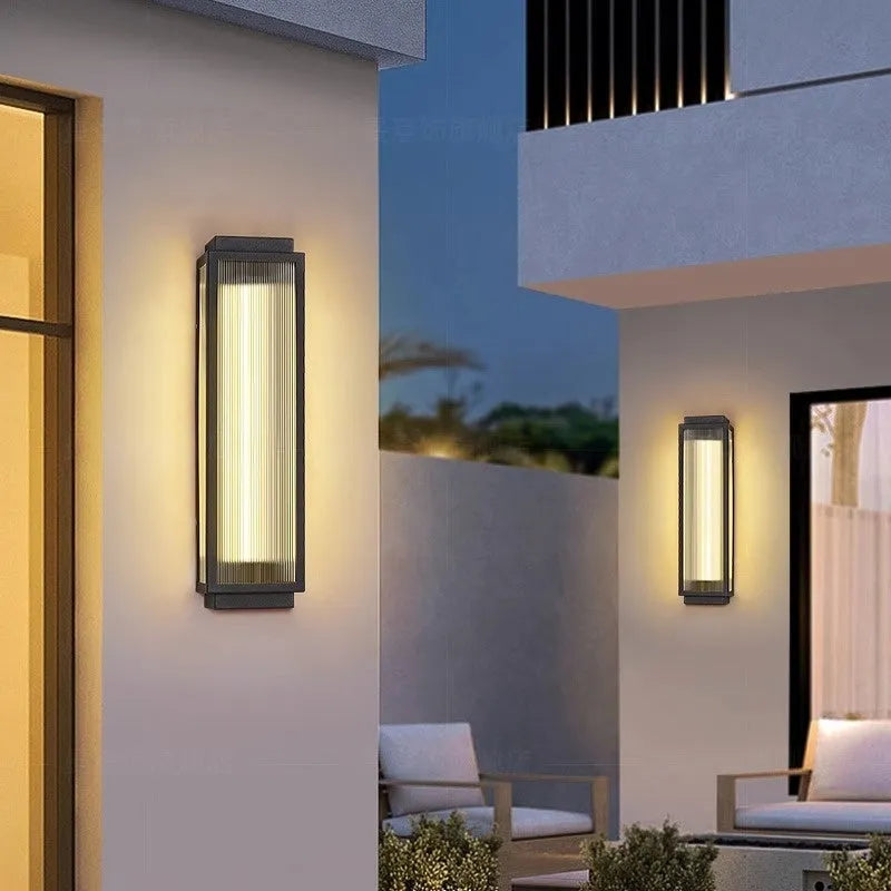 Stainless steel waterproof outdoor wall lamp shown in multiple available sizes.