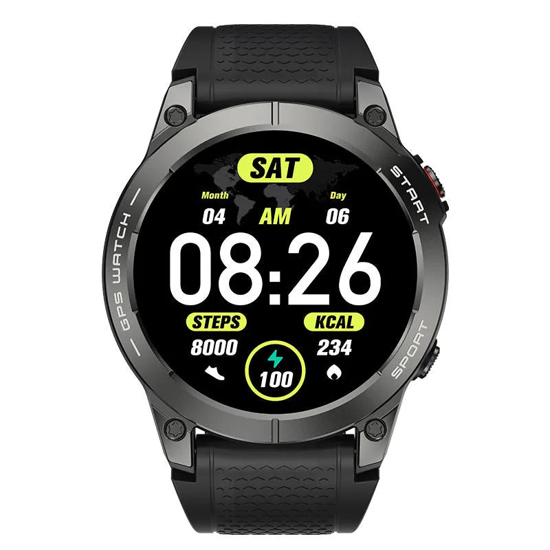 S53 Outdoor GPS Sports Call Smart Watch with black silicone band and 1.43-inch screen
