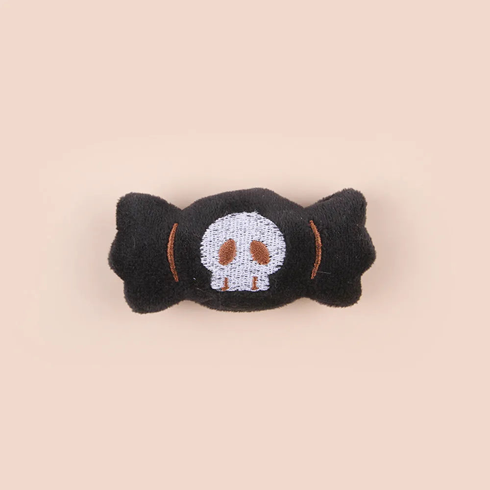 Plush cat teaser toy with candy pattern design for interactive feline play