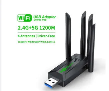 Black USB network transmitter device with four extended antennas