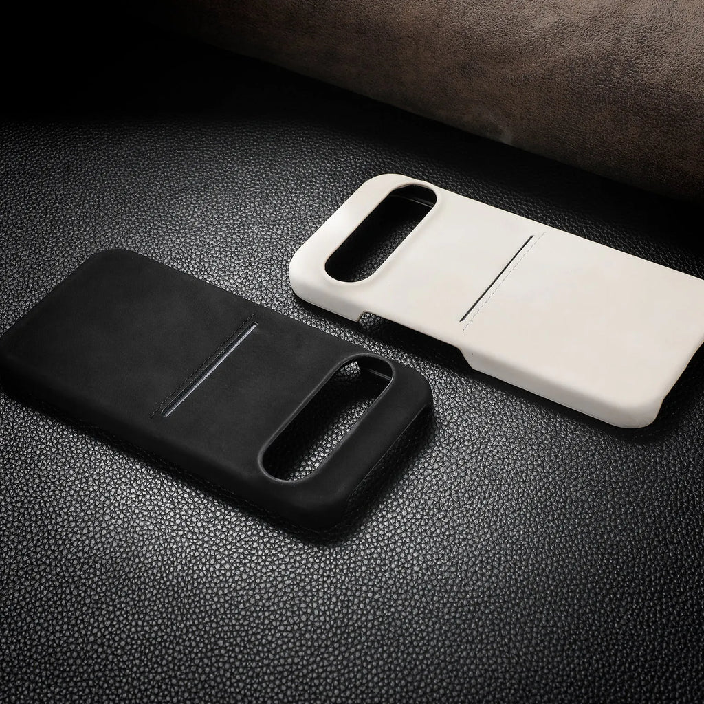 Google Pixel phone case in vintage sheepskin with hard PC shell, frosted finish and card-insertion slot