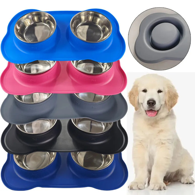 Large silicone dog bowl with stainless steel insert in raised feeding design