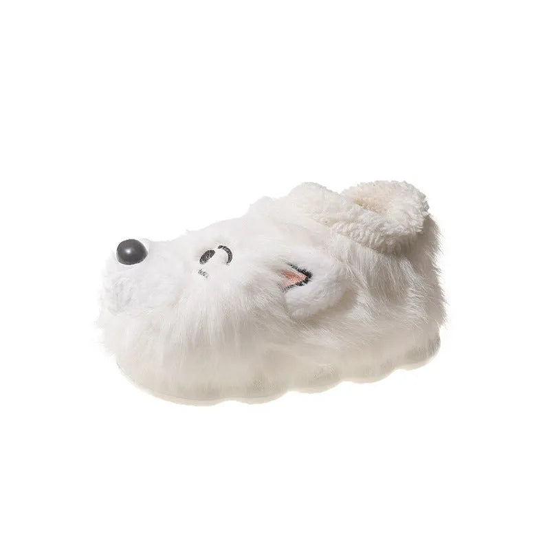 Grey and white ankle wrap cotton slippers with plush upper and non-slip sole.