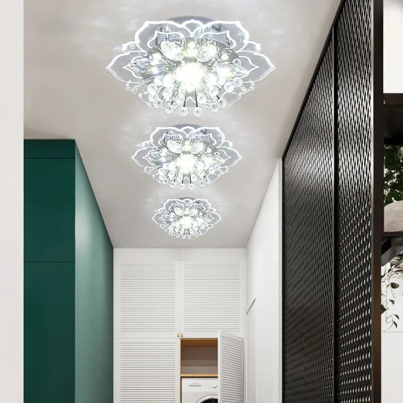 Small crystal lamp with flower-shaped shade and LED light source for modern interiors