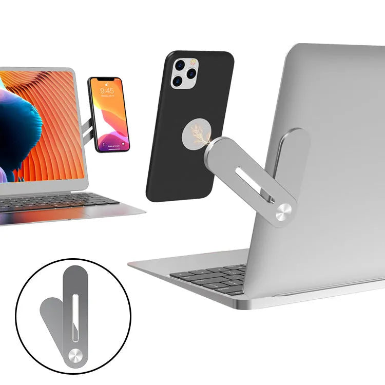 Silver folding computer stand in aluminium alloy with silicone points for laptops under 16 inches