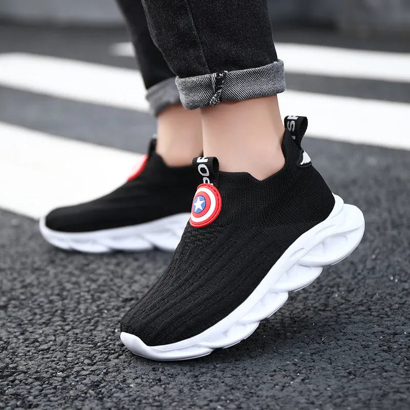 Children's black and white knitted overshoes with MD sole for runway performances