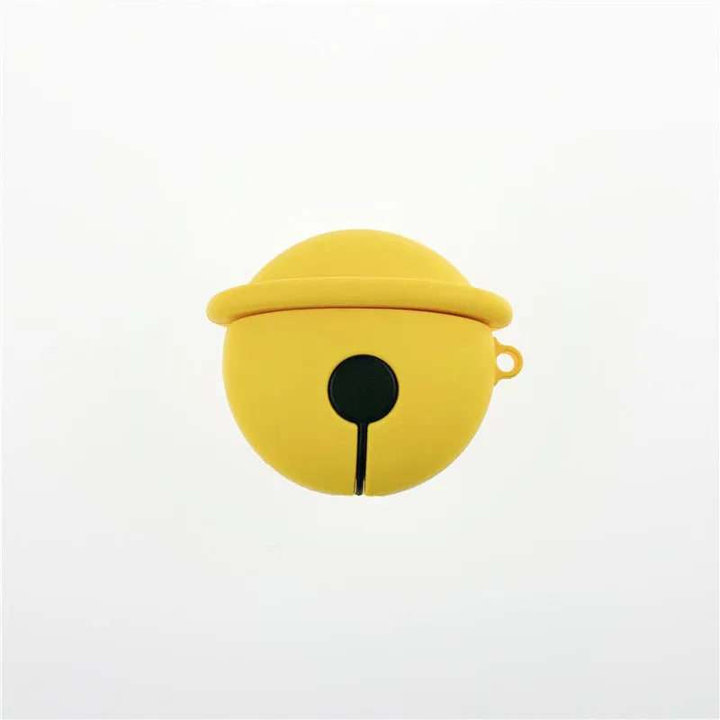 Yellow bell-shaped silicone protective case for AirPods 1st and 2nd generation with a keyring hole.