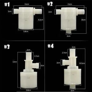 White automatic nylon float valve with threaded connection for water tank level control.