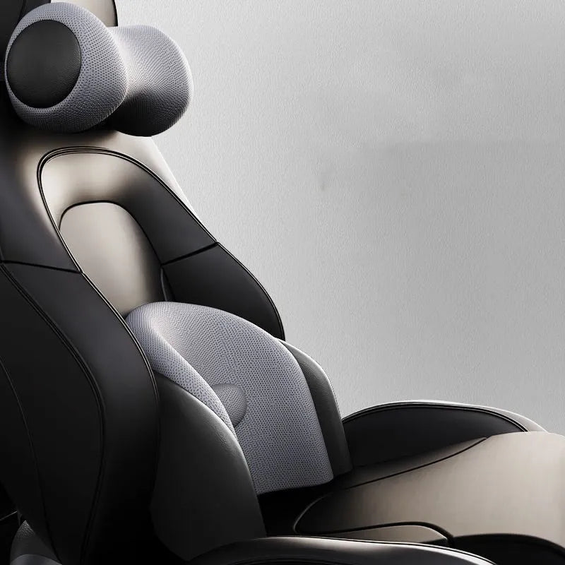 Memory cotton car massage cushion with separate headrest and lumbar support components in classic black colour