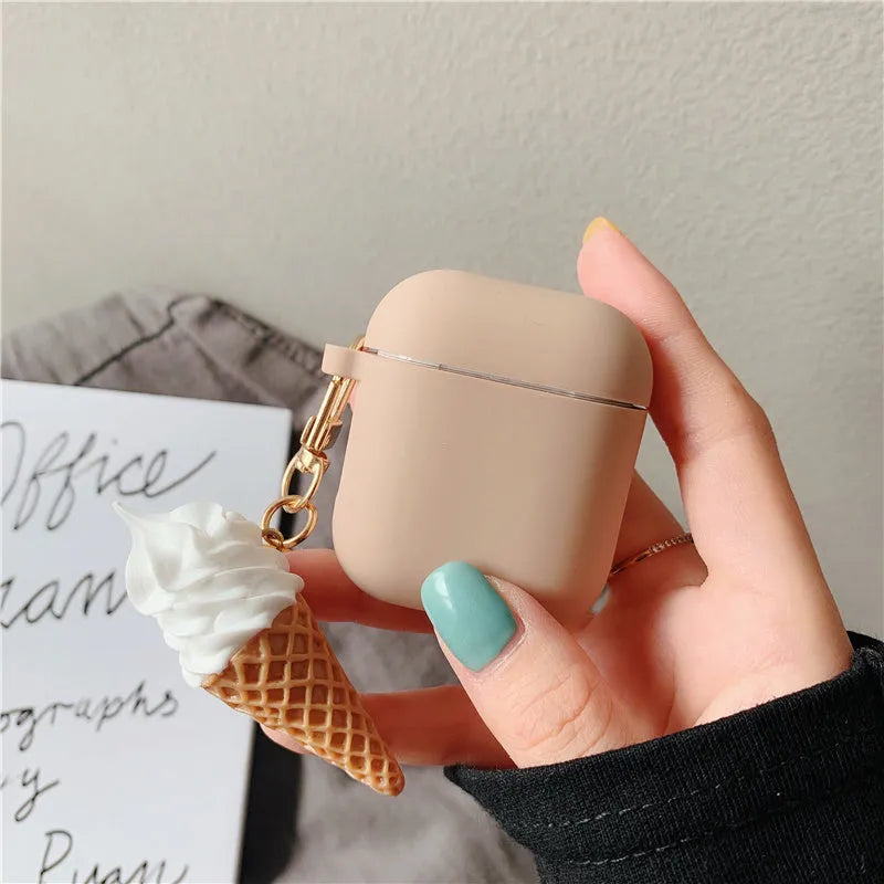 Cylinder Ice Cream silicone protective case for Apple AirPods 2 with visible charging port cutout