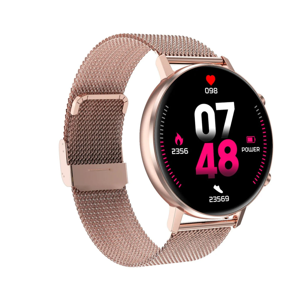 DT96 smart bracelet with steel strap, 1.3-inch AMOLED display, showing black colour option