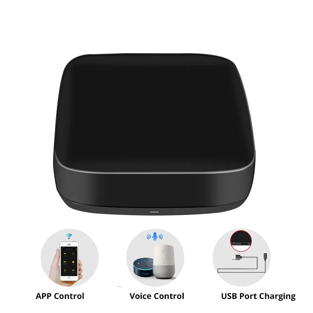 Black voice control universal infrared remote control with WiFi connectivity for home appliances