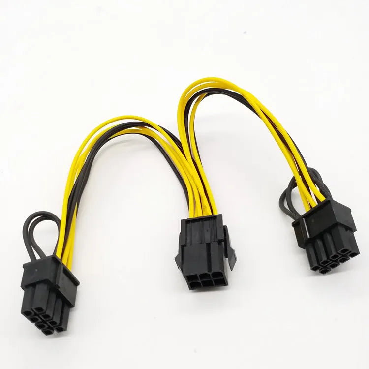 Yellow 6-pin to dual 8-pin graphics card power adapter cable with 6+2-pin connectors