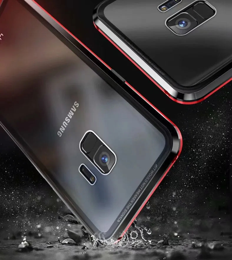 Anti-peeping magnetic clamshell phone case for Samsung Galaxy with double-sided glass in black colour