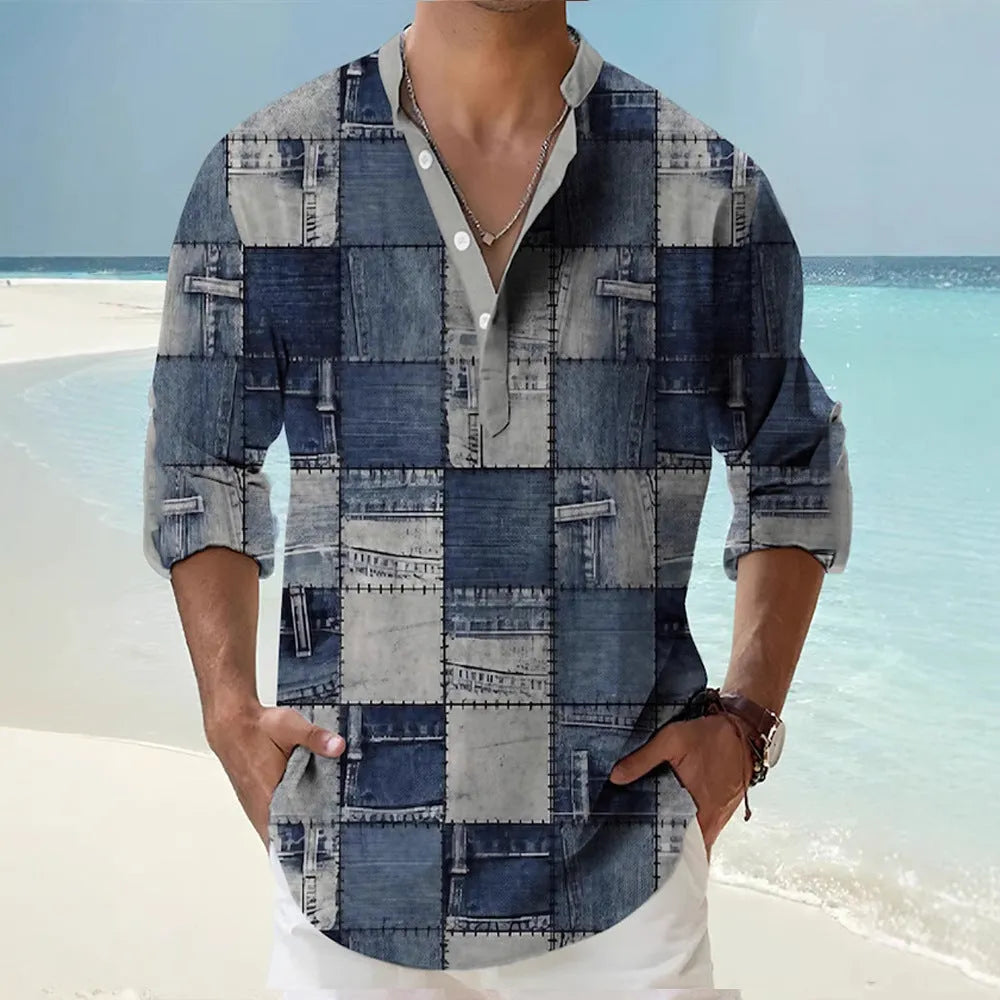Thin casual Hawaiian long sleeve shirt with striped pattern, available in sizes S to 6XL and colours including lilac