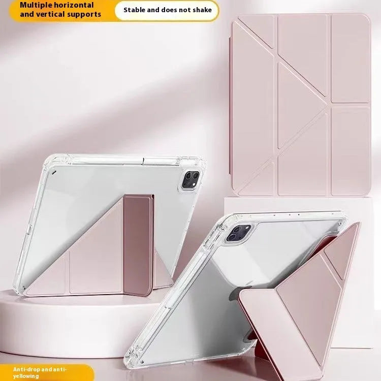 Acrylic transparent tablet protective cover with magnetic bracket and airbag corners for Apple iPad