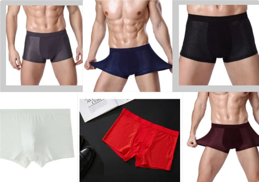 Men's modal boxer briefs with U convex design in dark blue colour showing anatomical support structure