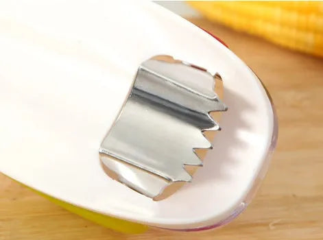 Kitchen corn separator with stainless steel blade and plastic shell for removing kernels from cobs