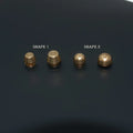 Brass decorative buckle for footwear showing 10x6mm and 12x7mm sizes in round and geometric shapes