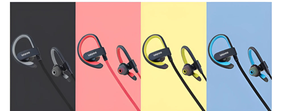 Blue wireless sports headphones with earplug design for running.